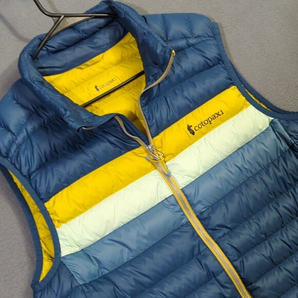 Cotopaxi Fuego Down Vest Men's L Blue Striped Nylon Full Zip Jacket Outdoors - Picture 1 of 13